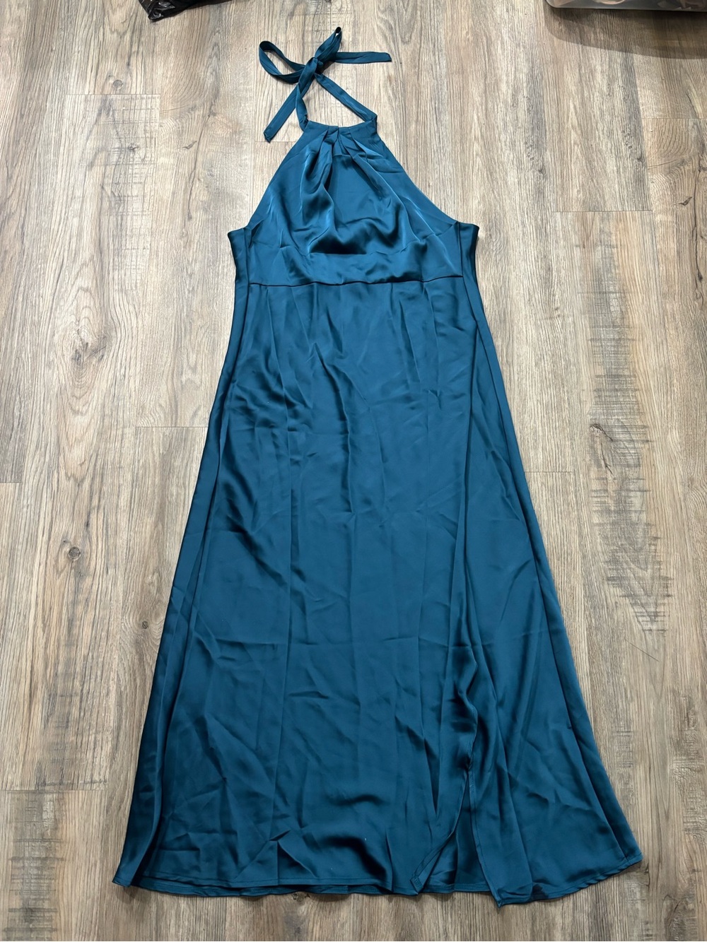 Halter Midi Dress in Teal Blue — Sleeveless Tie-Neck